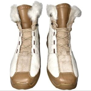 Tecnica Size 36 5.5 Vintage White Fur Lace Up Ankle Booties Boots